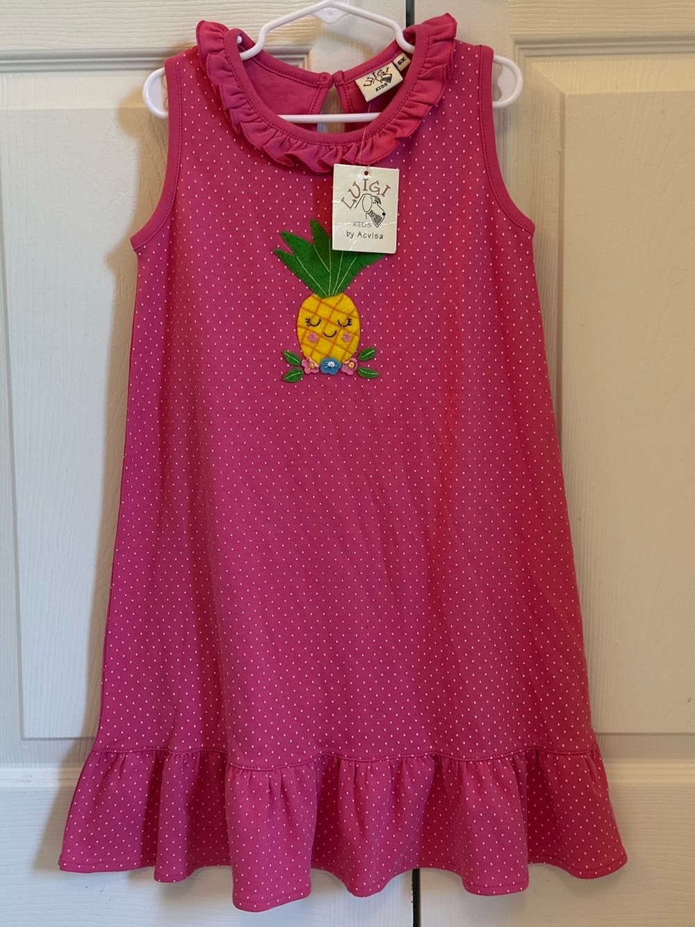 Luigi Kids' Pink Pineapple Appliqué Casual Dress